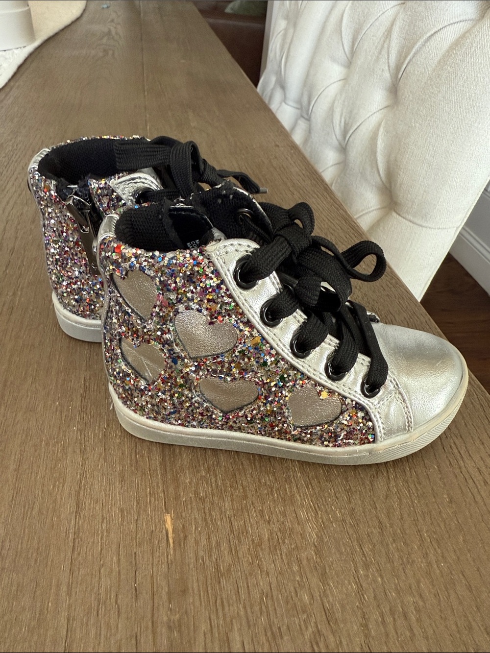Silver Glitter Heart High-Top Sneakers